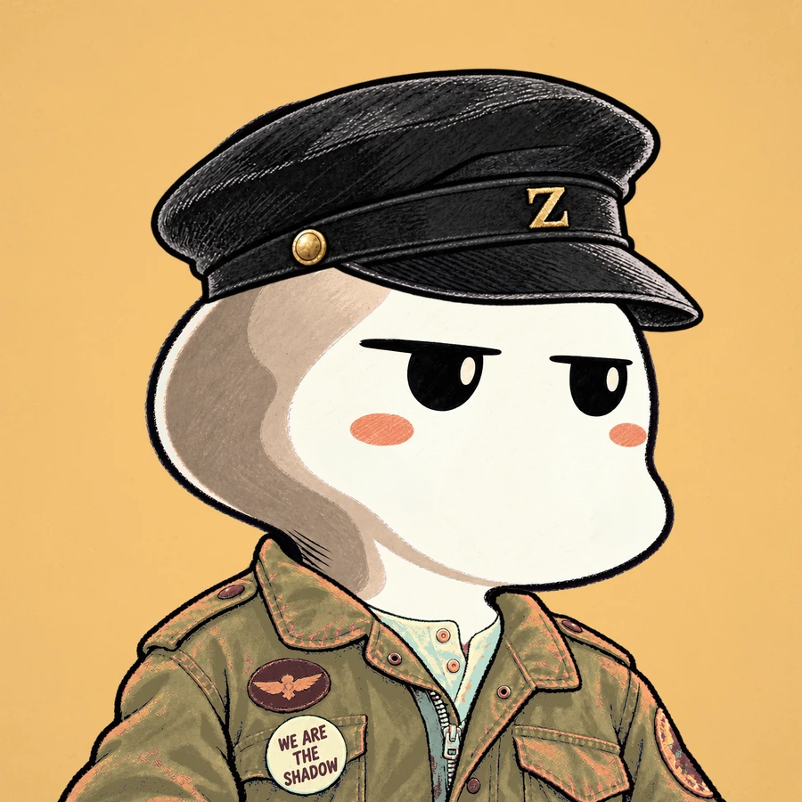 A tan Zhost with side-eye eyes, a black manga school cap, and a Night Shift Field Jacket.